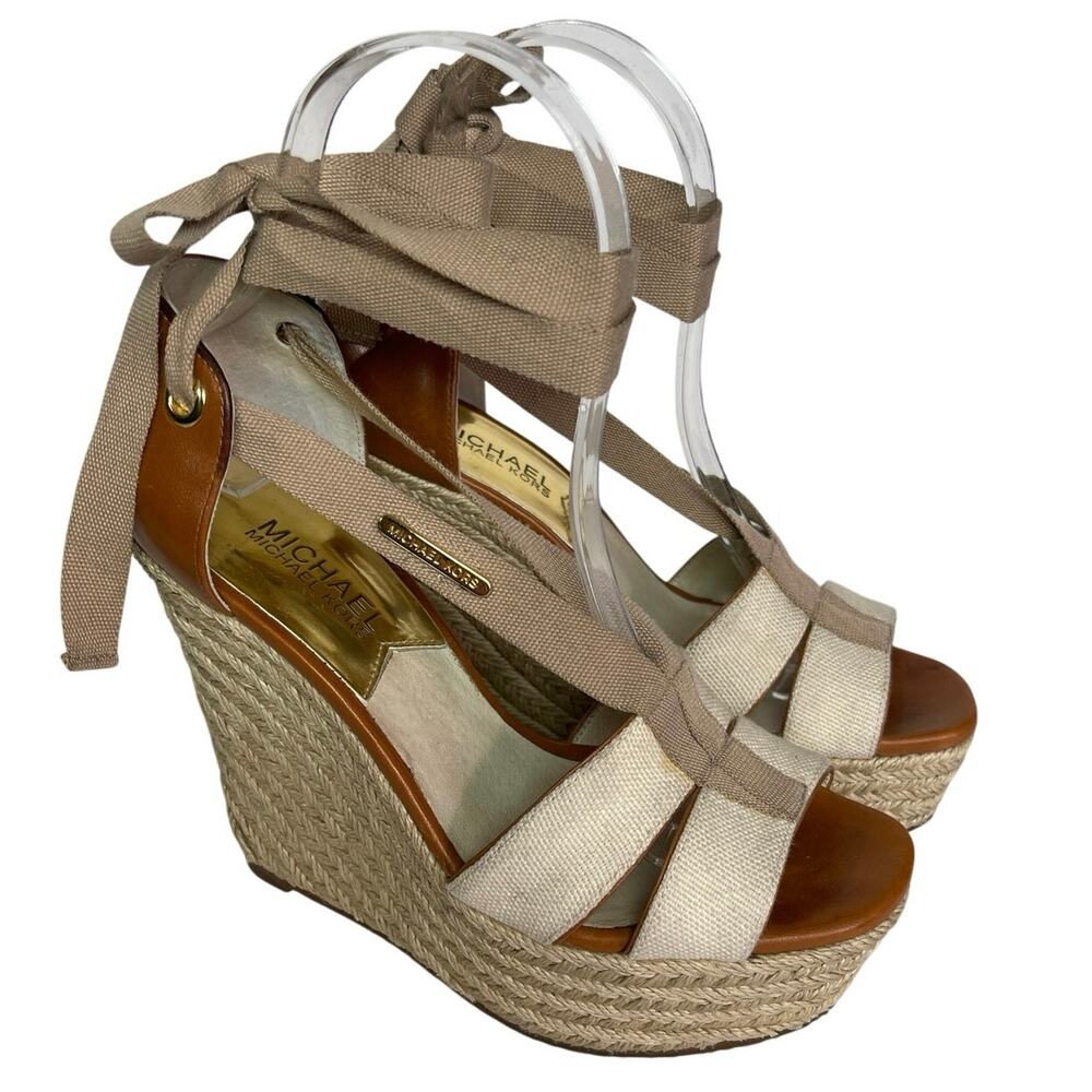 MICHAEL KORS Women’s Leather Espadrille Platforms Lace Up size 6.5